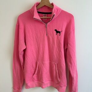 PINK Victoria's Secret Men's Pink Quarter-Zip Pullover with Dog Logo